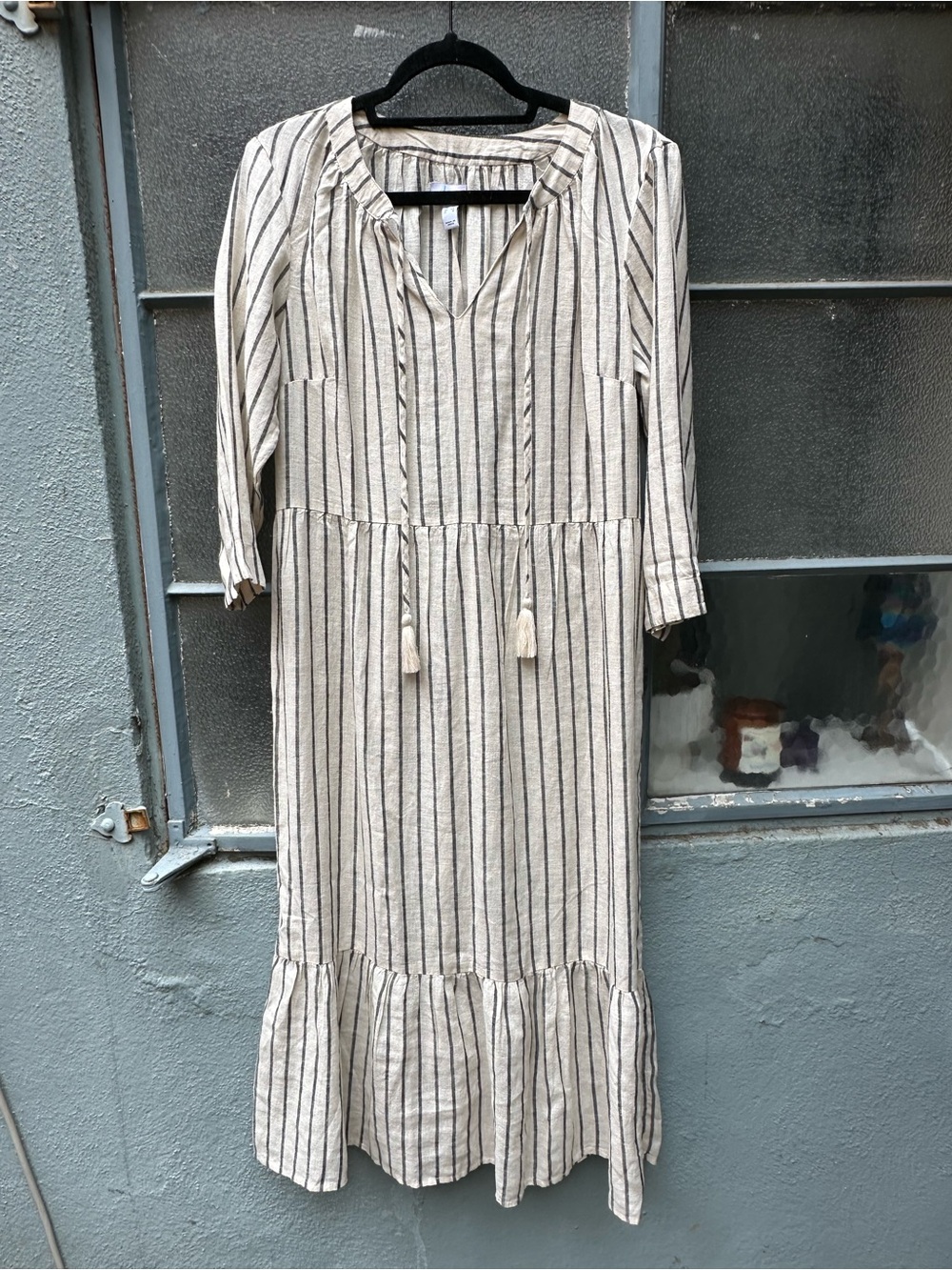 Denim And co Naturals midi Dress Striped Cream Beachwear Cover UP Boho Hippie XS